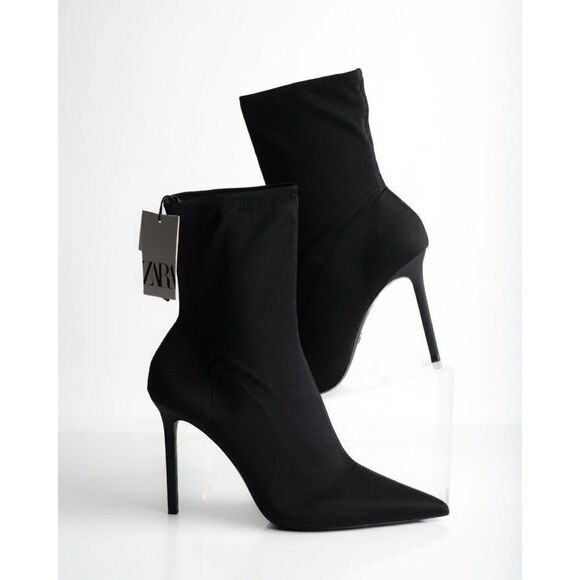 Zara Womens Ankle Boots Stretch Fabric Stiletto Black 1110/010 US 10 EU 41 New - Picture 2 of 8